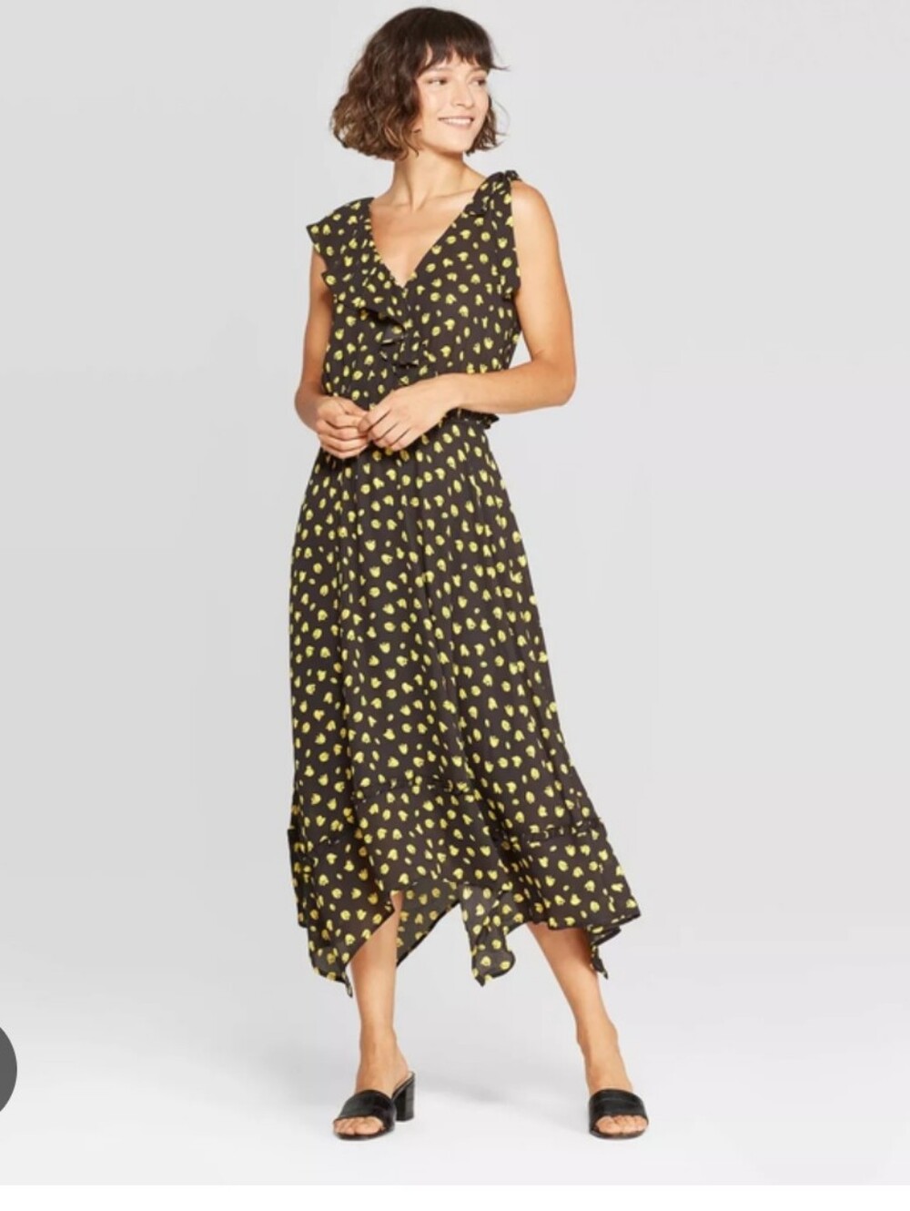 Who What Wear black and yellow dress Casual Summery Vacation Resort Flowy Sz XS